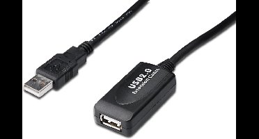 Digitus USB-kabel USB 2.0 USB-A bus, USB-A stekker 15.00 m Zwart Met USB, Met verlengkabel DA-73101