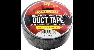 Duct tape / duck tape zwart watervast 50 mm x 50 meter