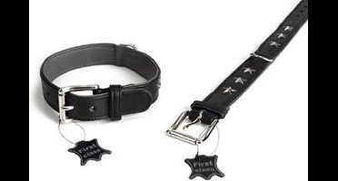 Stars Hondenhalsband - Leer - Zwart - 37-45 cm x 35 mm