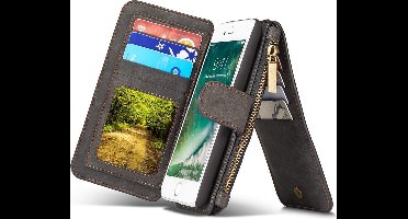 Hoesje geschikt voor Apple iPhone 7 Plus / 8 Plus Hoesje Portemonnee Luxe Kunstlederen Wallet Case met Afneembare Back Cover iCall - Zwart