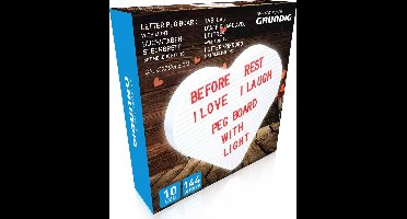 Grundig letterprikbord - Hartvorm - Rood - 144 letters - 10 LED's - 23x26x4.5cm