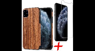 Hoesje geschikt voor iPhone 11 Pro Max - Rood Sandelhout + Screenprotector GlassGuard