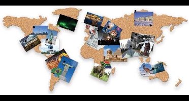 Luckies of London Kurk Wereldkaart - Prikbord voor reizen - Inclusief 16 pinnetjes