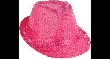 Vegaoo - Roze borsalino hoed met lovertjes voor volwassenen