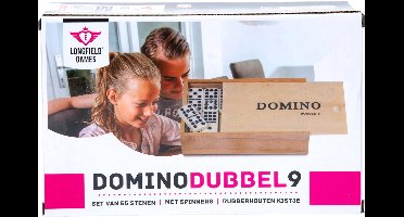 Domino Dubbel 9 Groot – 55 Domino Stenen met Zwarte Ogen & Spinners – Inclusief Houten Kist met Schuifdeksel – Engelhart Games