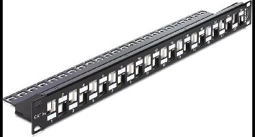 19'' Patch Panel 1U met gespreide poorten voor 24 Keystone modules / zwart