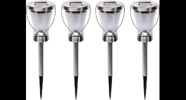 Set van 4 RVS tuinlampen op zonne-energie met accu