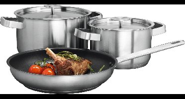 AEG A3SS Pannenset 3-delig - RVS � Geschikt voor alle warmtebronnen - Koekenpannen inductie - Inclusief deksels - Vaatwasserbestendig