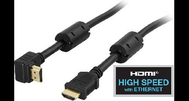 DELTACO HDMI-1020V High Speed HDMI kabel met Ethernet, 4K - Haakse aansluiting - 2 meter