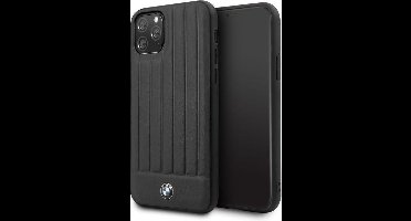 Apple iPhone 11 Pro BMW Backcover Stamped Lines Real Leather - Zwart
