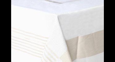 Damast Tafelkleed 190x140cm Lineair Wit Taupe De Witte Lietaer