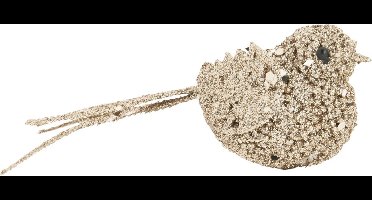 1x stuks decoratie vogels op clip glitter champagne 12 cm - Decoratievogeltjes/kerstboomversiering/bruiloftversiering