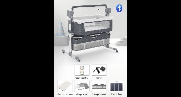 Co sleeper Elektrische schommelfunctie & afstandsbediening - aanschuifbedje met muziek & muggennet - kinderbedje-Grijs