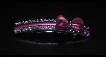 Patentspeld smal strik mat donkerroze met strass punten