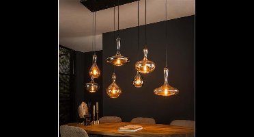 Hanglamp van 7 Karaf Lampen - Amber/Zwart - Artic Black Finish - Glas - Woonkamer - Keuken - Hanglamp - In Hoogte Verstelbaar tot 150 cm - Exclusief Lichtbron - Voedingstype Netstroom