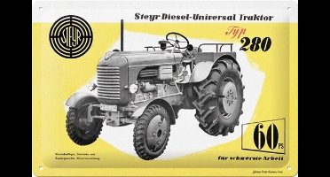 Steyr Diesel Tractor Type 280. Metalen wandbord 20 x 30 cm.