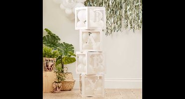 Botanical Baby - Gender reveal - Babyshower - Blokken Baby voor ballonnen - Witte ballonnen