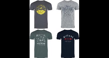 Mustang Heren T-Shirt 4-pack Mustang heren-T-shirt regular fit Veelkleurig 4XL Ronde Hals Volwassenen Opdruk Print Shirts