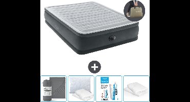 Intex Luchtbed - 2-Persoons - 152 x 203 x 46 cm - Grijs - Inclusief pomp - Hoeslaken - Kussen - Reparatieset en Kussenbeschermer