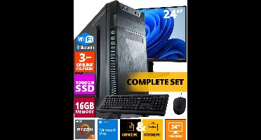 Budget Office PC SET - Ryzen 5 - 1TB NVMe SSD - 16GB RAM - Radeon Vega 7 ( 24 Inch Monitor | Muis | Toetsenbord ) + WiFi & Bluetooth