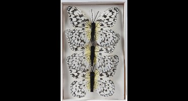 Decoris decoratie vlinders op clip - 3x - wit - 12 x 8 cm - hobbydecoratieobject
