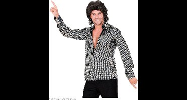 Widmann - Jaren 80 & 90 Kostuum - 70s Swingende Discobal Shirt Man - Zilver - Large / XL - Carnavalskleding - Verkleedkleding