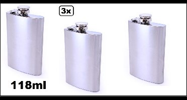3x Drink flesje roestvrijstaal 118 ml - Carnaval thema feest festival evenement fun party
