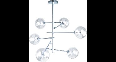 Groenovatie Glazen Design Hanglamp - Chroom - 6 Glazen Bollen - G4 Fitting - 75x80cm