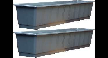 Geli Plantenbak - Set van 5x stuks - grijs - rechthoekig - kunststof - 80 x 17,5 cm - Bloembakken/plantenbakken voor binnen/buiten