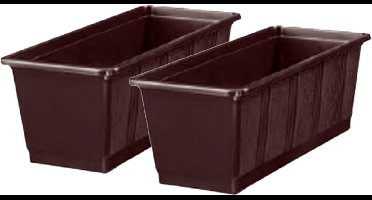 Geli Plantenbak kunststof - 3x - bruin - 60 x 17,5 x 14,5 cm - Bloembakken/plantenbakken voor binnen/buiten