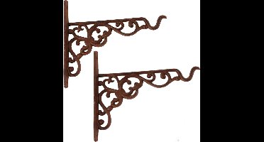 Esschert Design Muurhaak / plantenhaak met sierkrullen - 2x stuks - plantenpotten - gietijzer - 20 x 18 cm - hanging basket haak