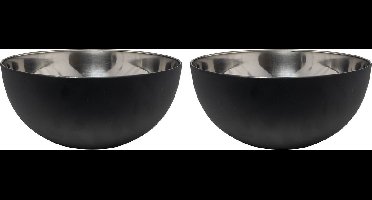 Svenska Living Salade/voedsel serveer schaal - 2x - mat zwart - RVS - D23 x H11 cm - Serveerschalen