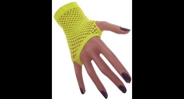 3x Paar Nethandschoen kort vingerloos fluor Geel - Carnaval Feest Verkleden Party Fluor Kleur