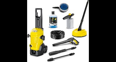 Kärcher Hogedrukreiniger | K 4 Modular Car & Home compleet - Incl. Terrasreiniger T 2 - Roterende wasborstel WB 130 - Foam Jet FJ 6 en reinigingsmiddel 1 L - 130 bar - Wateropbrengst 420 l/u