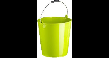 Set van 2x stuks lime groene schoonmaakemmers/huishoudemmers 15 liter 32 x 31 cm - Kunststof emmers met metalen hengsel