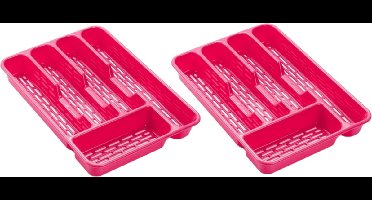 Plasticforte Bestekbak - bestekhouder - 5 vaks - fuchsia roze - 33 x 24 x 4 cm - Kunststof - Keuken opberg accessoires