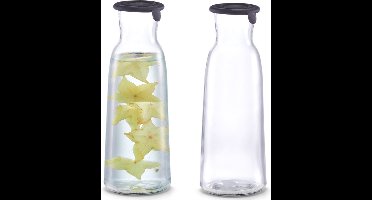 2x Glazen karaffen met siliconen deksel 1000 ml - Keukenbenodigdheden - Tafel dekken - Koude dranken serveren - Karaffen - schenkkannen met dop