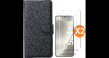 Hoesje geschikt voor Samsung Galaxy S24 Plus 5G hoesje bookcase Zwart - Met screenprotector tempered glass Galaxy S24 Plus - 2x