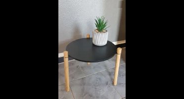 Bijzettafel rond MDF met bamboe poten salontafel voor woonkamer kantoor zwart 30 cm