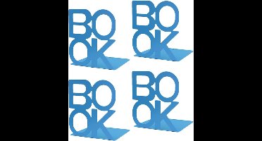 Boekensteunen, 4 stuks metalen boekensteunen, uitgeholde boekensteunen, geschikt om te leren lezen, kinderschoolbibliotheek en desktopopslag voor thuiskantoor (patroon: boek), blauw