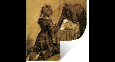Muurstickers - Sticker Folie - Meisje geknield bij een wieg - Vincent van Gogh - 30x30 cm - Plakfolie - Muurstickers Kinderkamer - Zelfklevend Behang - Zelfklevend behangpapier - Stickerfolie