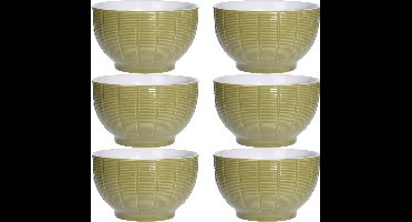 Excellent Houseware Soepkommen/serveer schaaltjes - 6x - Venice - keramiek - D14 x H8 cm - groen