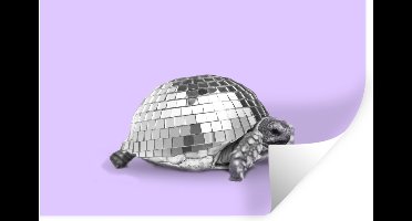 Muurstickers - Sticker Folie - Schildpad - Discobal - Disco - Dier - Paars - 30x20 cm - Plakfolie - Muurstickers Kinderkamer - Zelfklevend Behang - Zelfklevend behangpapier - Stickerfolie