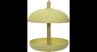 Decoris Vogel voedersilo hangend - lichtgeel - bamboe hout - 21 x 25 cm