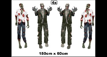 4x Muurdecoratie Zombie Alive 150cm - Griezel Creepy Halloween thema feest party festival