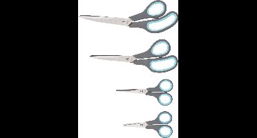 Alpina Huishoudscharen - 4x stuks - hobby of kantoor scharen - blauw - 25 cm/24 cm/14 cm/12 cm