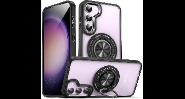 Hoesje Geschikt voor Samsung Galaxy S24 hoesje Transparant Zwart - kickstand Draaibare Ring Houder