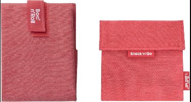 Boc’n’Roll - Snack'n'Go Voordeelset Nature Rood - Herbruikbaar Boterhamzakje en Snackverpakking - Sluiting met klittenband - BPA-vrij - Waterdichte binnenlaag - Wasbaar tot 60°C