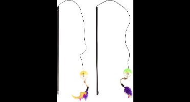 Flamingo Kattenspeelgoed hengel Bal en Veren - Groen - 50 x 4.5 x 6 cm