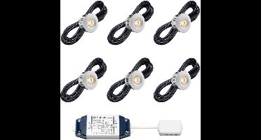 LED veranda inbouwspots Sevilla bas inclusief trafo - 3W / dimbaar / inbouwspot / terrasoverkapping / overkapping / warm wit / rond / 230V / IP44 / set van 6 stuks